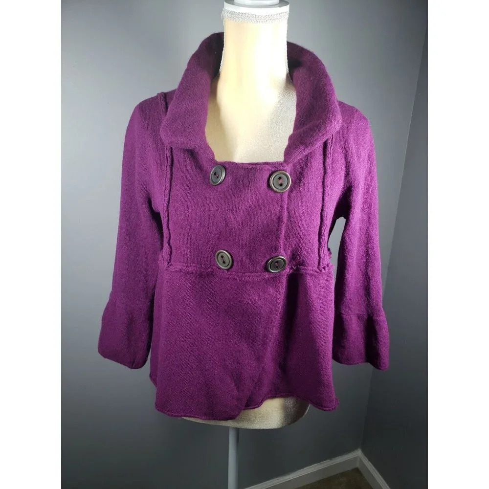 Free People 100% Lambswool Peacoat Sweater Snap Button Women's Size L.